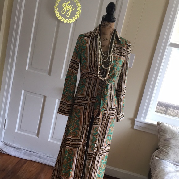 RARE • FORVER 21 • Gorgeous Baroque Maxi Coat Duster Green, Gold, Black & White - Picture 3 of 16